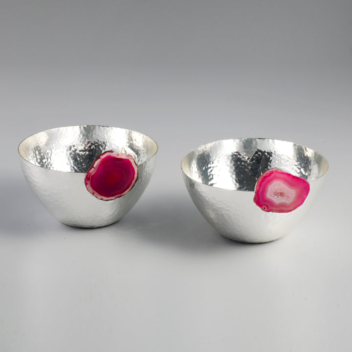 Hammered Bowls with Agate Stone (Set of 2)