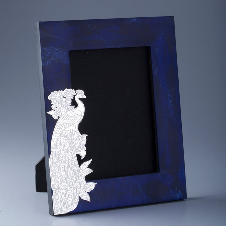 Silver Plated Peacock Cutwork on Composite Lapiz Photoframe