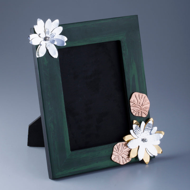 Silver Plated Flower on Composite Malachite Photo frame  Photo Size 5*7 inches