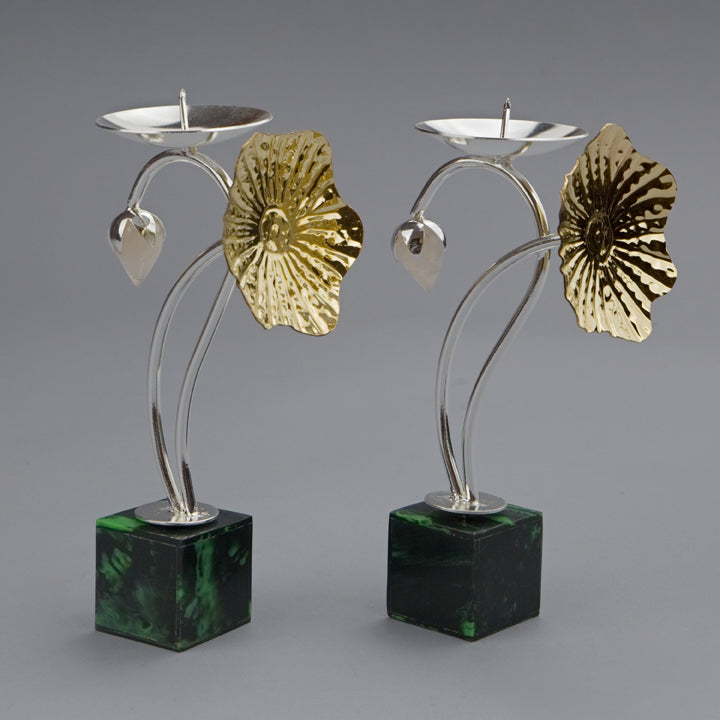 Lotus Candle Stand with Green Aveturine Base