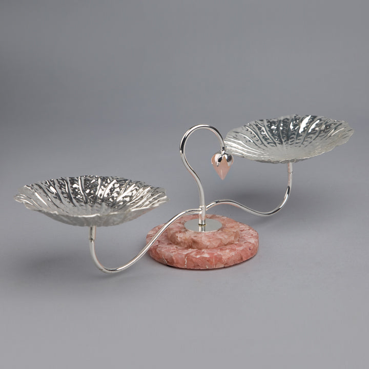 Lotus Leaf Dual Nut Bowl on Rose Quartz  Stone